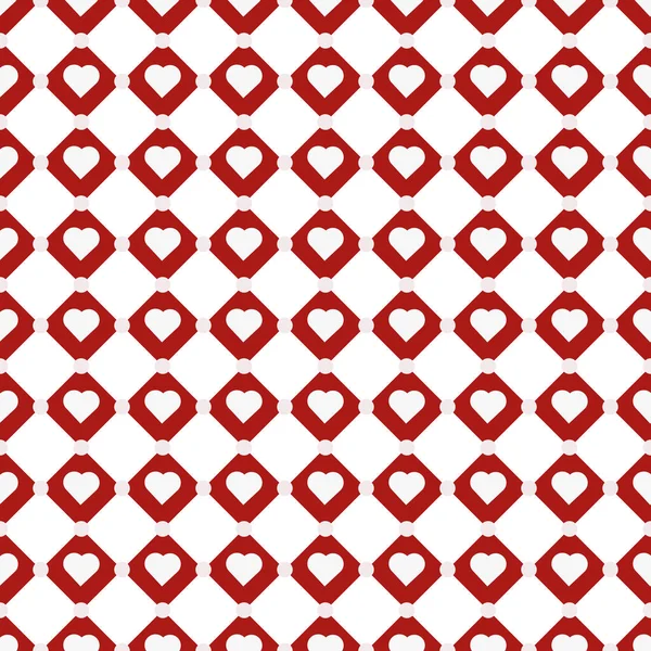 Red Rhombuses Seamless Pattern White Hearts Vector Illustration — Stock Vector