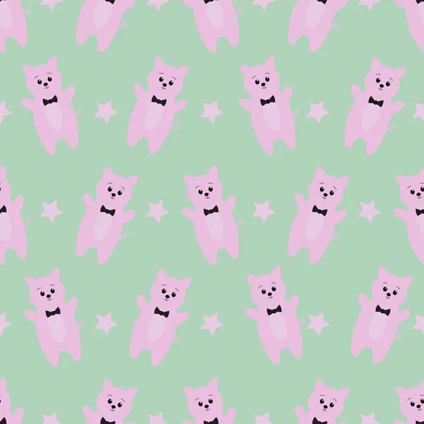 Seamless Pattern Cartoon Pig Children Print Textile Design — 스톡 벡터
