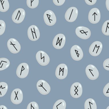 Mavi arka planda İskandinav rünleri. Runik alfabe. Eski okült semboller. Kusursuz desen.