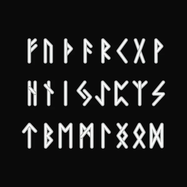 Scandinavian Runes White Letters Black Background Runic Alphabet Ancient Occult — Stock Vector