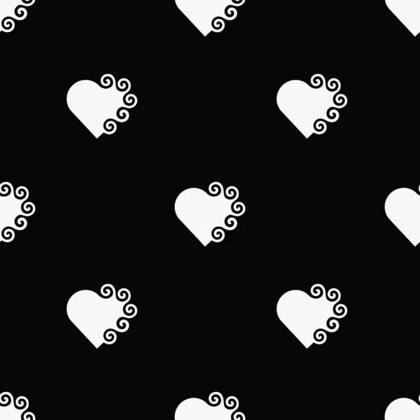 Seamless Pattern White Hearts Black Background Vector Illustration — Stock Vector