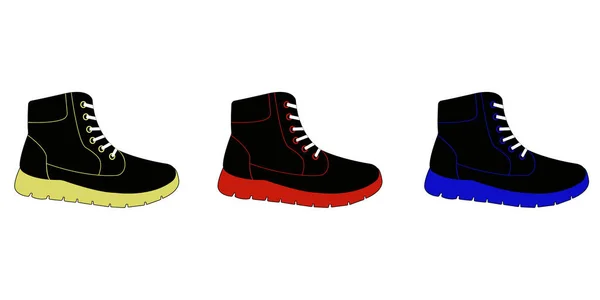 Conjunto Coloridas Botas Amarillas Rojas Azules Ilustración Vectorial — Archivo Imágenes Vectoriales