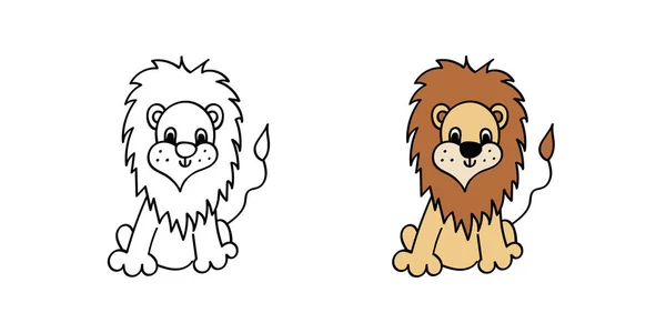 Coloring Book Cute Cartoon Lion Vector Illustration — Stock Vector