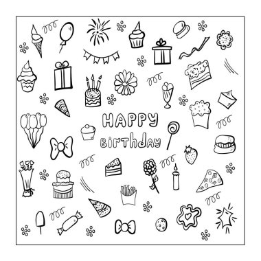 Doğum günün kutlu olsun. Dogum günü elementleri. Vektör illüstrasyonu.