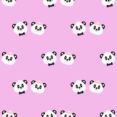 Çizgi roman pandasıyla kusursuz desen. Vektör illüstrasyonu.