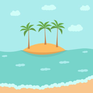 Deniz Burnu. Issız bir ada. Düz biçimli vektör illüstrasyonu.