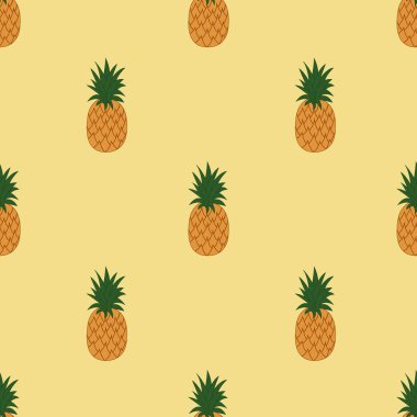 Sarı arka planda ananas deseni var. Vektör illüstrasyonu.