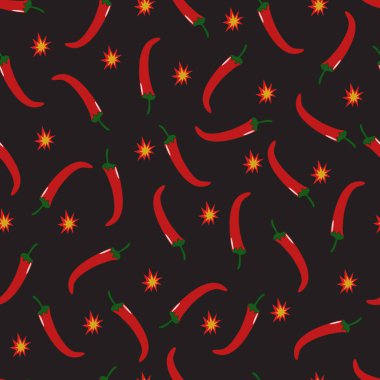 Acı kırmızı biberin kusursuz deseni. Vektör illüstrasyonu.