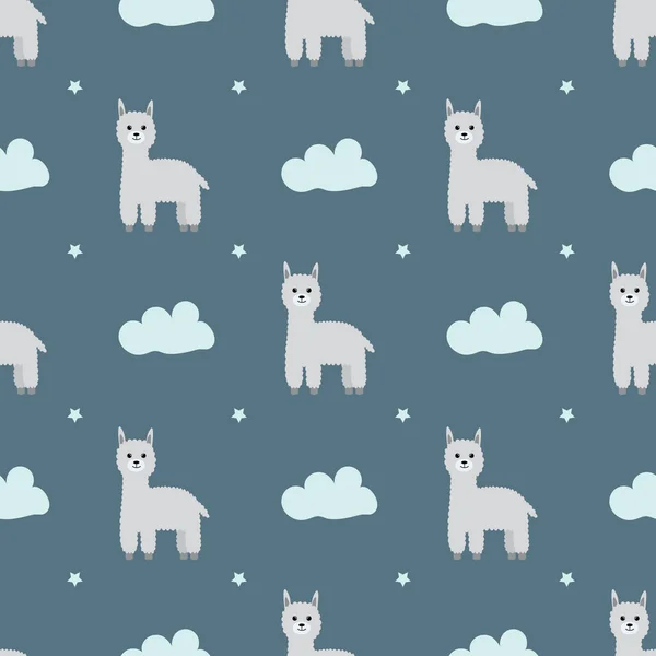 Modèle Sans Couture Avec Des Lamas Alpagas Des Nuages Illustration — Image vectorielle