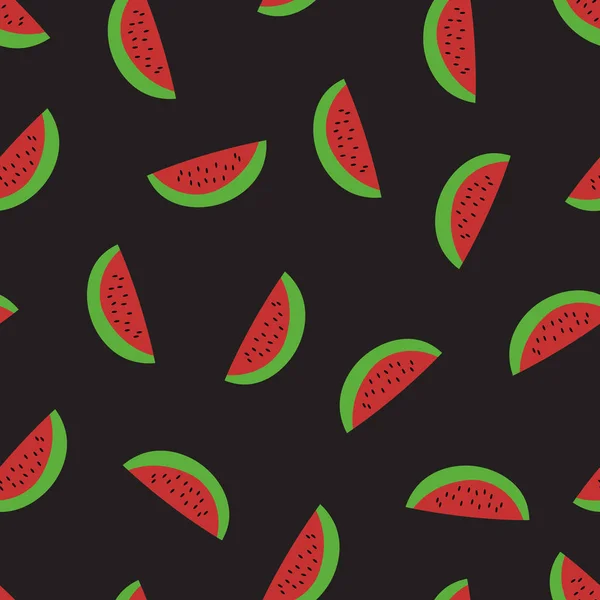 Nahtloses Muster Mit Wassermelone Auf Schwarzem Hintergrund Vektorillustration — Stockvektor