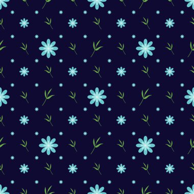 Mavi çiçekli kusursuz desen. vektör illüstrasyonu.