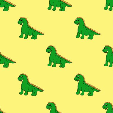 Renkli dinozorla kusursuz bir desen. Vektör illüstrasyonu.