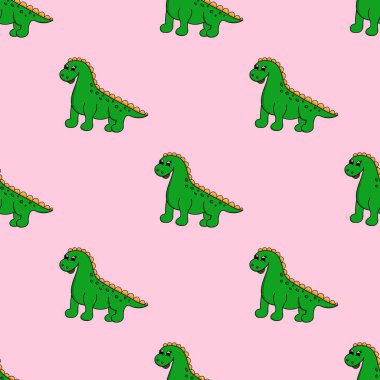 Renkli dinozorla kusursuz bir desen. Vektör illüstrasyonu.