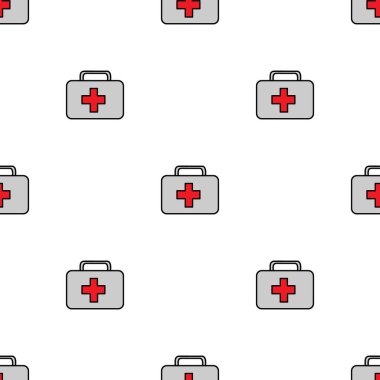 Tıbbi bavulla kusursuz desen. Vektör illüstrasyonu.