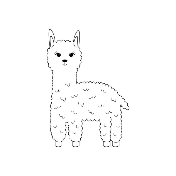 Lindo Dibujo Animado Alpaca Llama Ilustración Vectorial Estilo Doodle — Archivo Imágenes Vectoriales