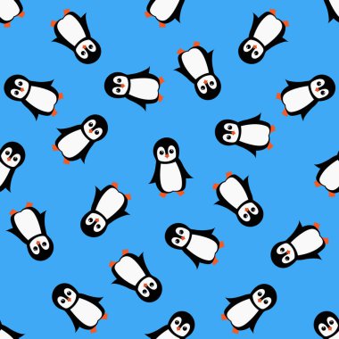 Çizgi film pengueniyle kusursuz desen. Vektör illüstrasyonu.