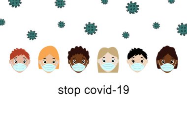 Tıbbi maskeli çocuklar. Coronavirus. Düz biçimli vektör illüstrasyonu.