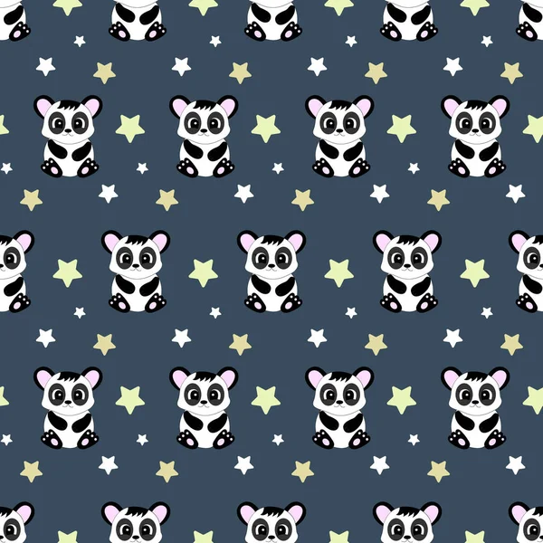 Seamless Pattern Cute Cartoon Panda Vector Illustration — Stock Vector