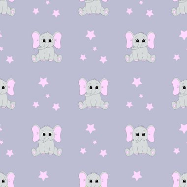 Çizgi filmdeki bebek filin kusursuz deseni. Vektör illüstrasyonu.