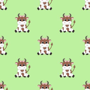 Çizgi film ineğiyle kusursuz desen. Vektör illüstrasyonu.