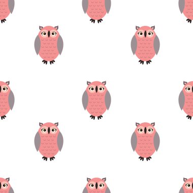 Sevimli baykuş çizgi filmiyle kusursuz desen. Düz bir biçimdeki vektör illüstrasyonu.