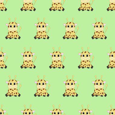 Çizgi film zürafasıyla kusursuz desen. Vektör illüstrasyonu.