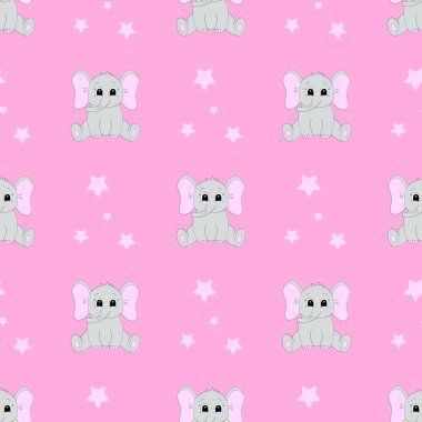 Çizgi filmdeki bebek filin kusursuz deseni. Vektör illüstrasyonu.