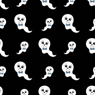 Çizgi filmdeki sevimli hayaletin kusursuz deseni. Vektör illüstrasyonu.