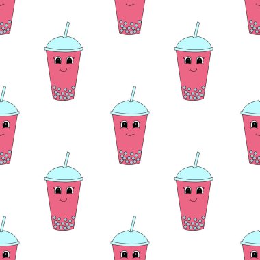 Çizgi film köpüklü çaylı kusursuz desen. Vektör illüstrasyonu.