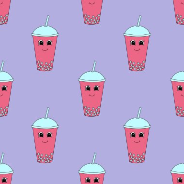 Çizgi film köpüklü çaylı kusursuz desen. Vektör illüstrasyonu.