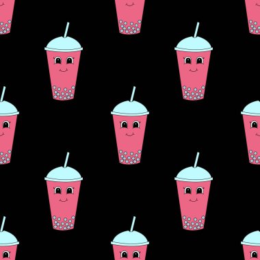 Çizgi film köpüklü çaylı kusursuz desen. Vektör illüstrasyonu.