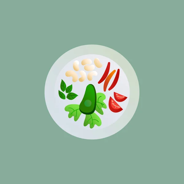 Vegetarian Food Boiled Vegetables Plate Vector Illustration — Stock Vector