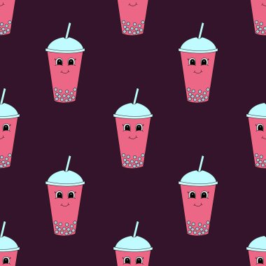 Çizgi film köpüklü çaylı kusursuz desen. Vektör illüstrasyonu.