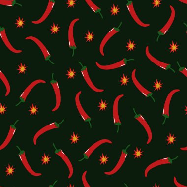 Acı kırmızı biberin kusursuz deseni. Vektör illüstrasyonu.