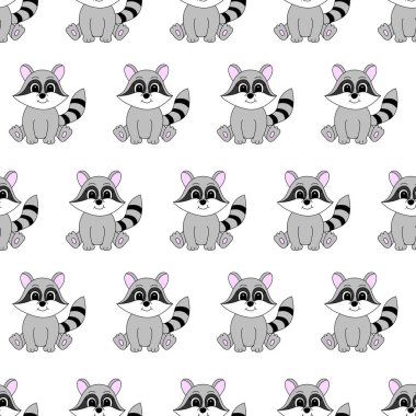 Çizgi film sevimli rakunu. Çocuklar için vektör illüstrasyonu. Kusursuz desen.