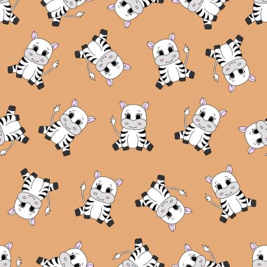 Çizgi film sevimli zebra. Çocuklar için vektör illüstrasyonu. Kusursuz desen.