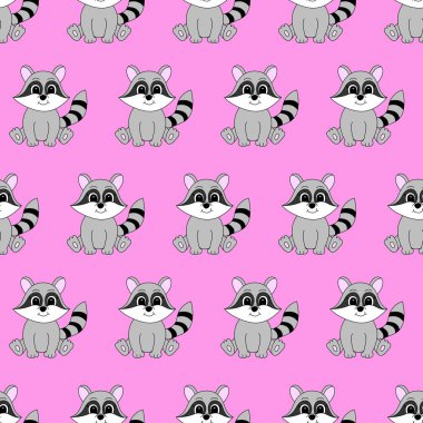 Çizgi film sevimli rakunu. Çocuklar için vektör illüstrasyonu. Kusursuz desen.