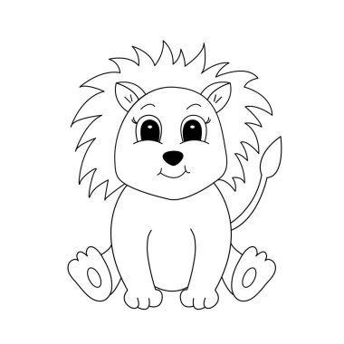 Beyaz arka planda izole edilmiş siyah hatlı, el çizimi bir aslan. Boyama kitabı için tasarım ögesi. Vektör. 