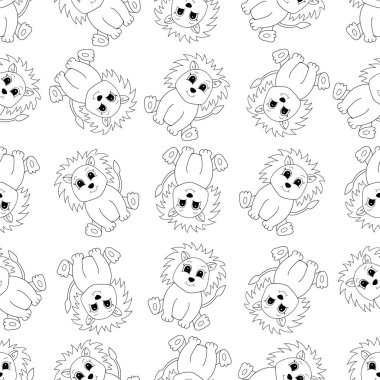 Sevimli çizgi film aslanı kusursuz deseni. Çocuklar için vektör illüstrasyonu.