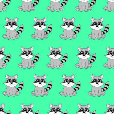 Çizgi film sevimli rakunu. Çocuklar için vektör illüstrasyonu. Kusursuz desen.