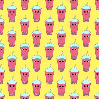 Çizgi film köpüklü çaylı kusursuz desen. Vektör illüstrasyonu.