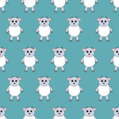 Çizgi filmlerdeki sevimli koyunların kusursuz desenleri. Vektör illüstrasyonu.