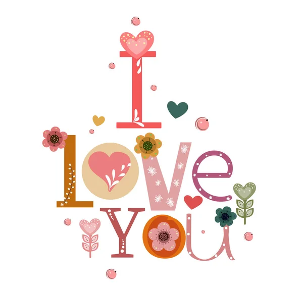 Amo Testo Decorato Con Cuore Fiori Illustrazione Lettere Decorate Decorazione — Vettoriale Stock