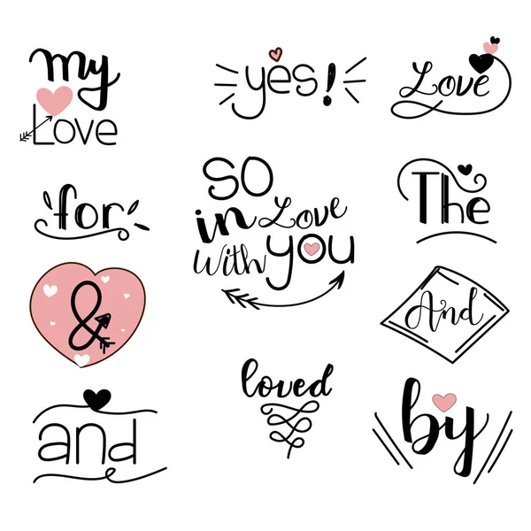 Catchword Set Disegnato Mano Amore Infinito — Vettoriale Stock