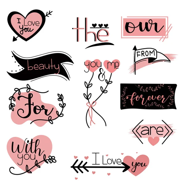 Catchword Set Disegnato Mano Amore Infinito — Vettoriale Stock