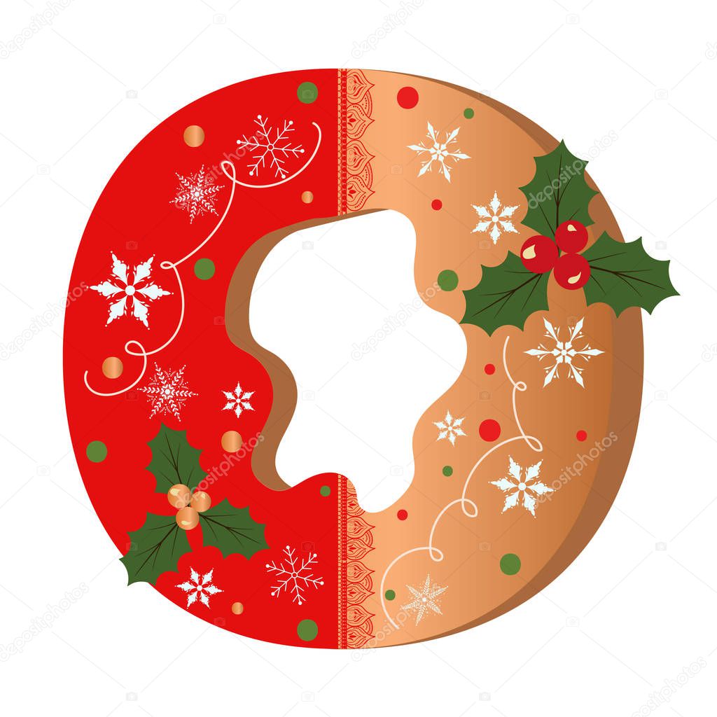 Letter O cookie alphabet with Christmas flowers and snowflakes. Illustration Cookie