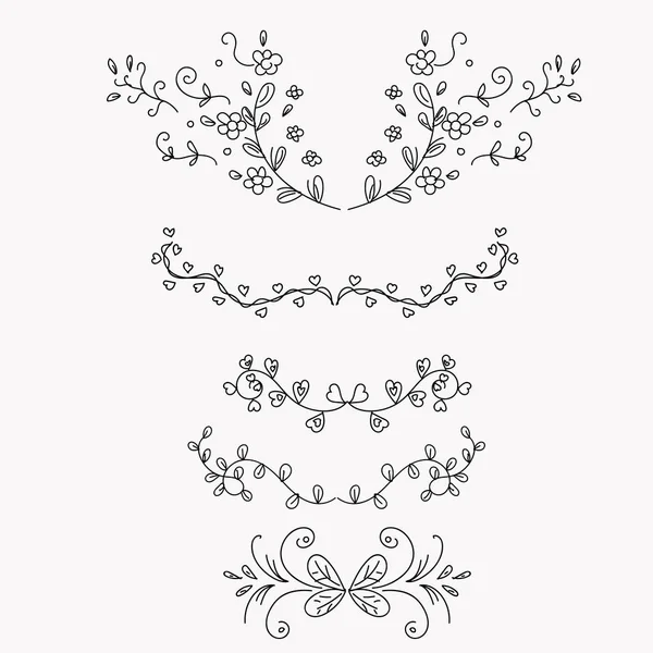 装飾的な渦巻き分割 葉ベクトルで装飾品を洗う ヴィンテージ装飾要素のセットコレクション 手描きベクトル分割 落書きのデザイン要素 花の要素図 — ストックベクタ
