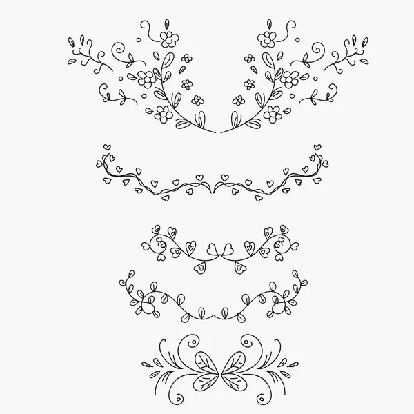 Divisores Remolinos Decorativos Guirnalda Ornamentos Con Hojas Vectores Conjunto Colección — Vector de stock