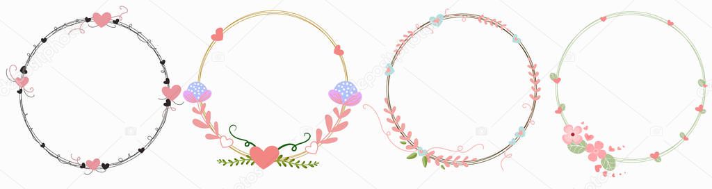 Wreath with Flowers vectors, hand drawn elements. Wreaths vectors invitation card, posters. Illustration wreath. Summer flowers, wreath spring