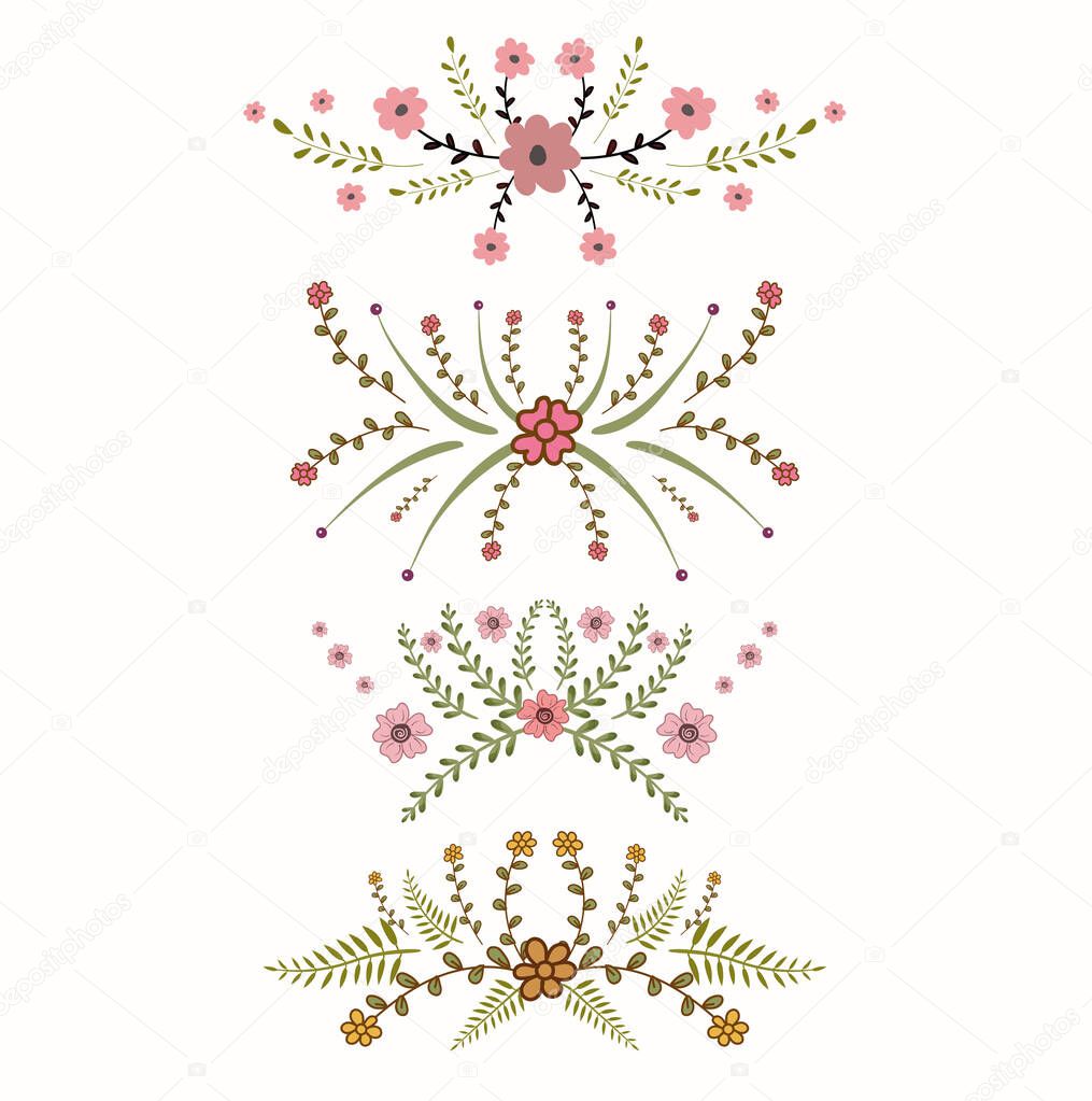 Wreath of flowers. Decoration with flowers and leaves. Illustration wreath flowers